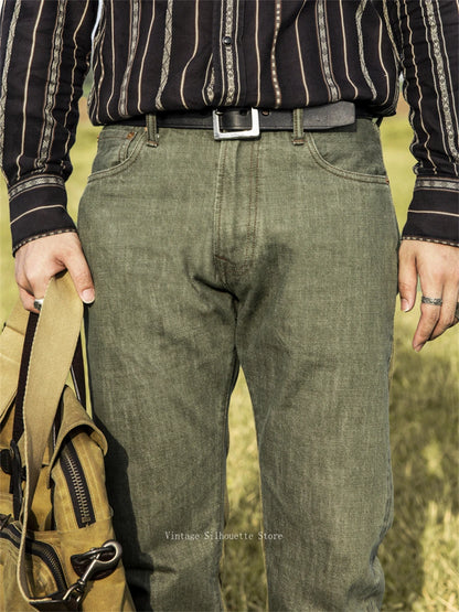 Green Straight Selvedge Jeans