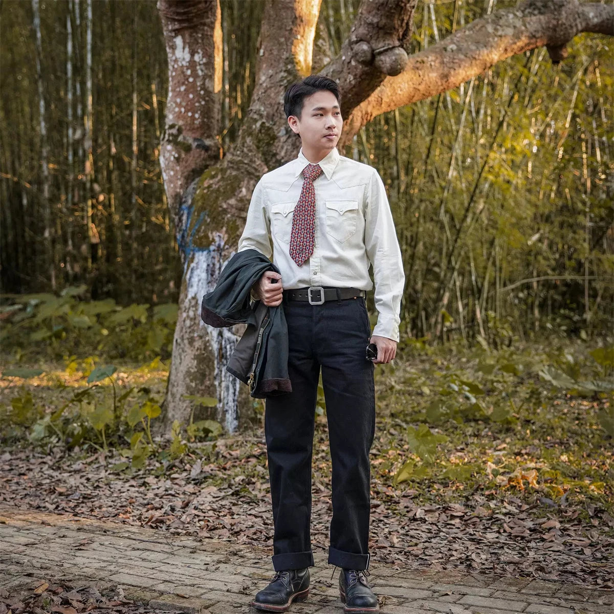 Black Relaxed Selvedge Officer Trousers
