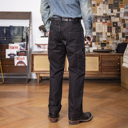 Black Herringbone Work Overalls
