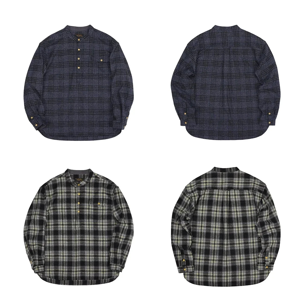 Band Collar Plaid Flannel Shirt