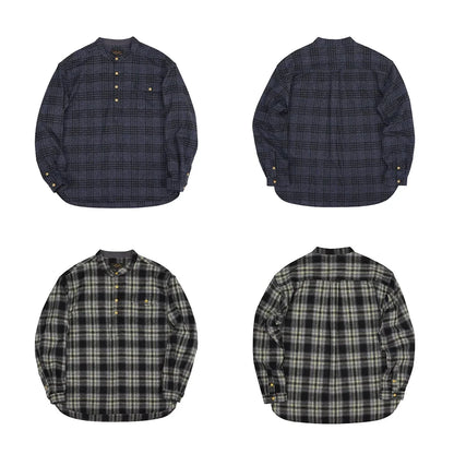Band Collar Plaid Flannel Shirt
