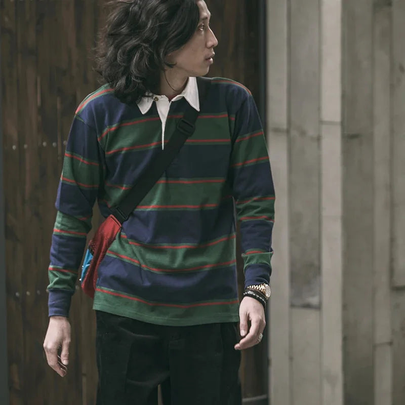 Striped Long Sleeve Polo Shirt