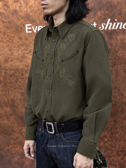 Dark Green Skull Western Shirt