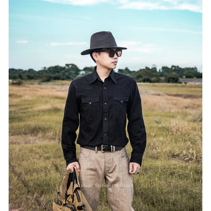 Black Slim Western Shirt