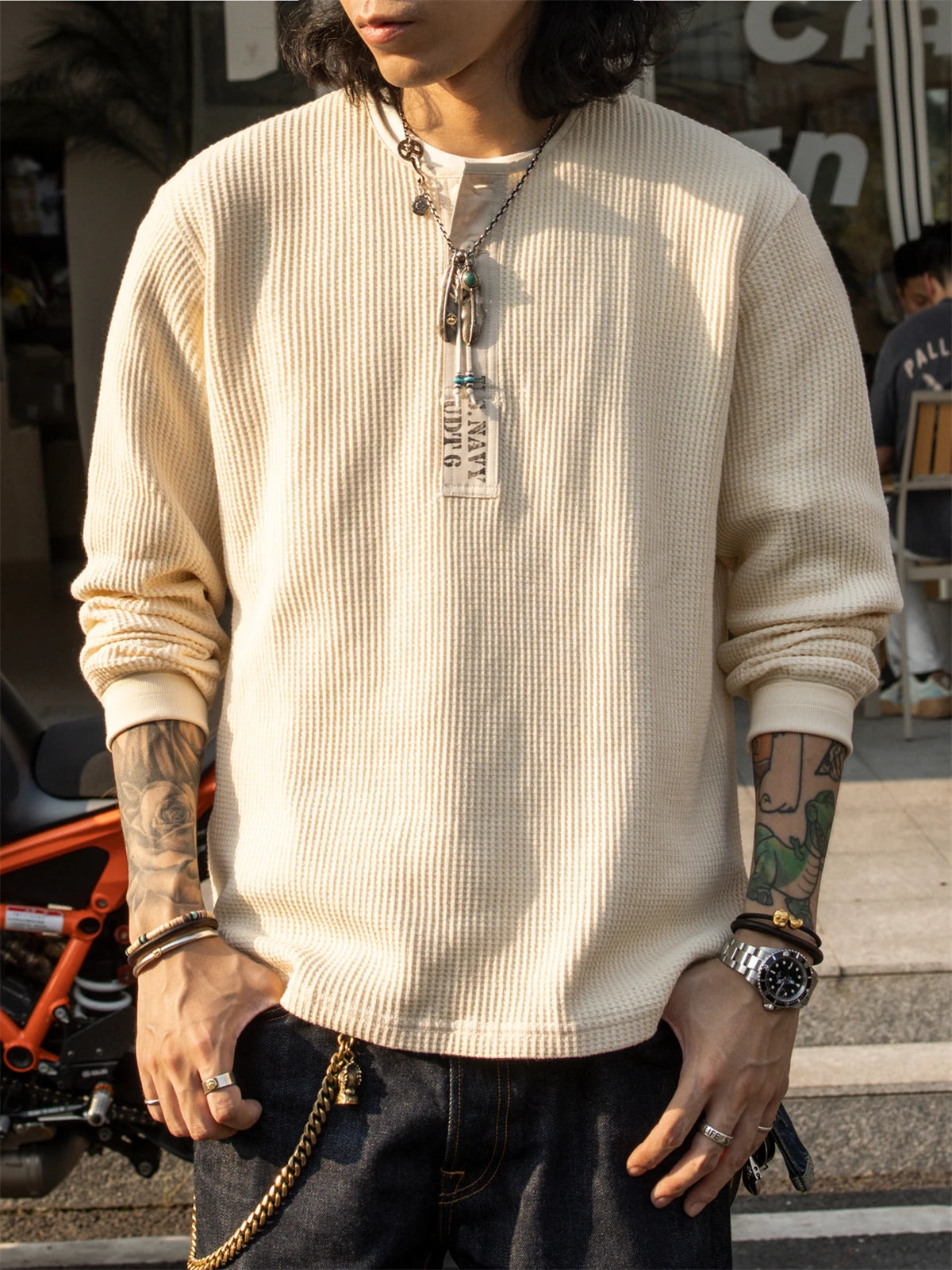 Waffle Long Sleeve Henley