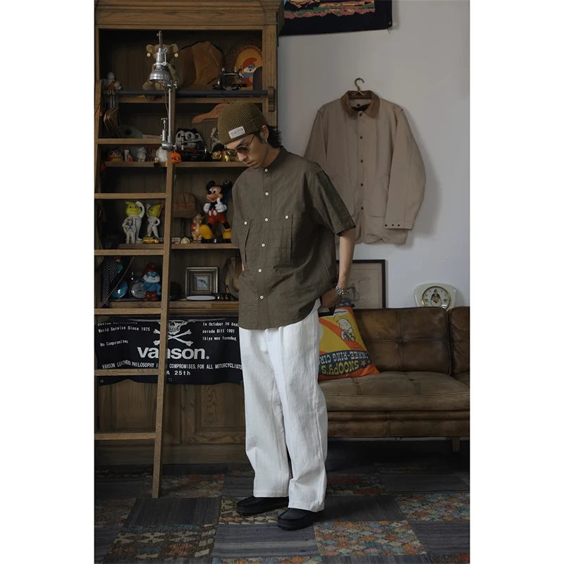 Band Collar Work Shirt