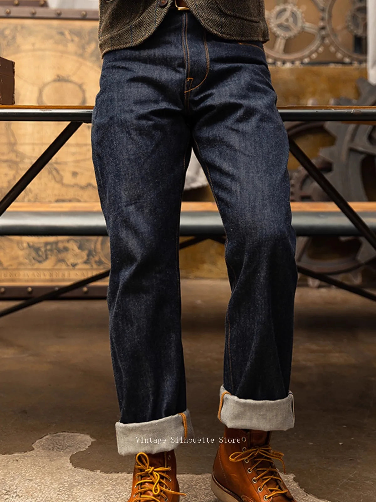 Buckle Back Raw Denim Jeans