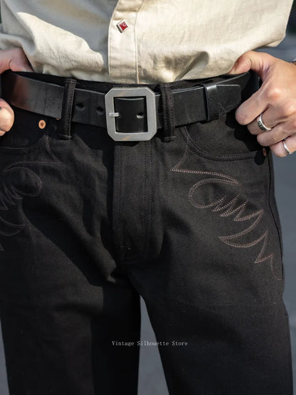 Black Embroidered Bootcut Jeans