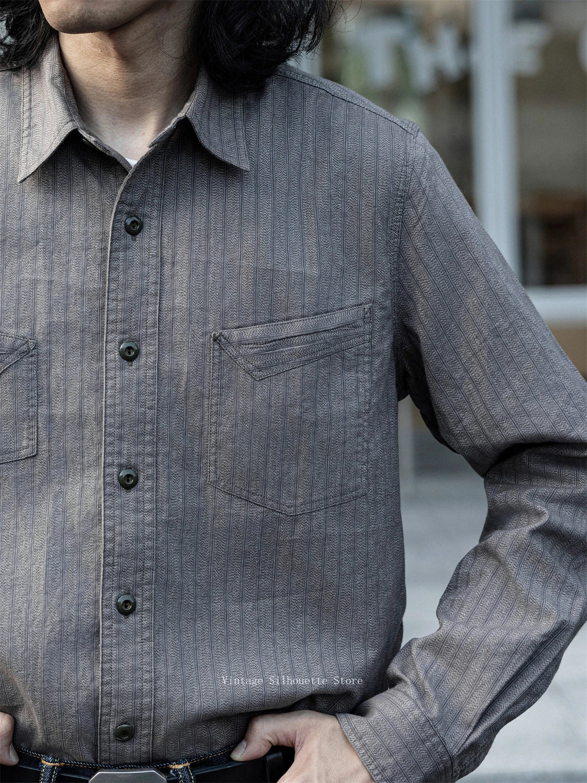 Salt Pepper Stripe Work Shirt
