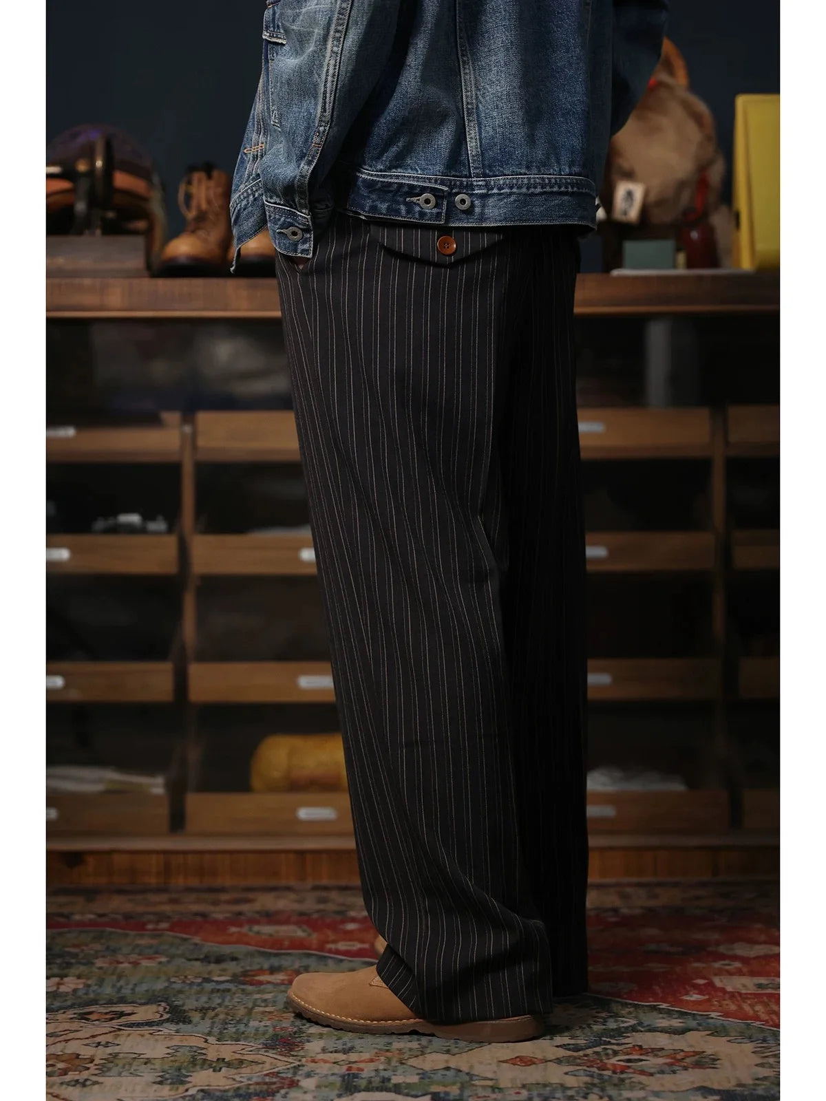 Pinstripe Pleated Suit Trousers