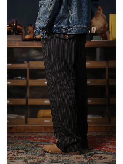 Pinstripe Pleated Suit Trousers