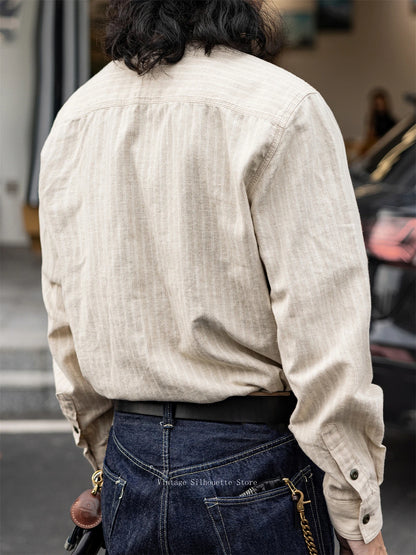 Cotton Linen Stripe Work Shirt