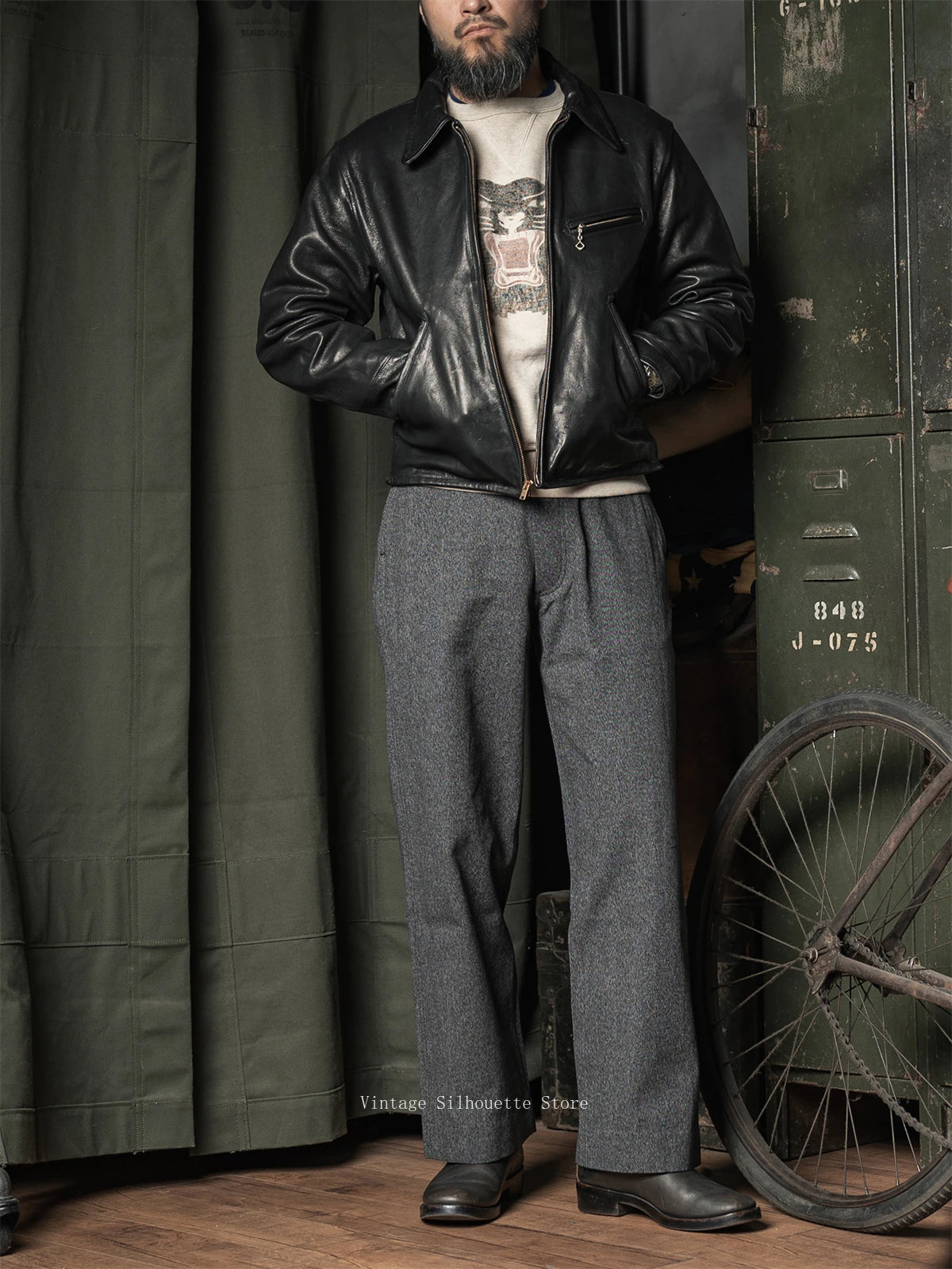 Salt Pepper Wide Work Trousers