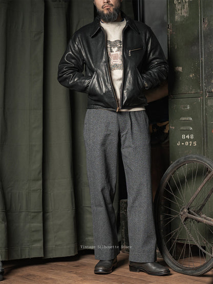 Salt Pepper Wide Work Trousers