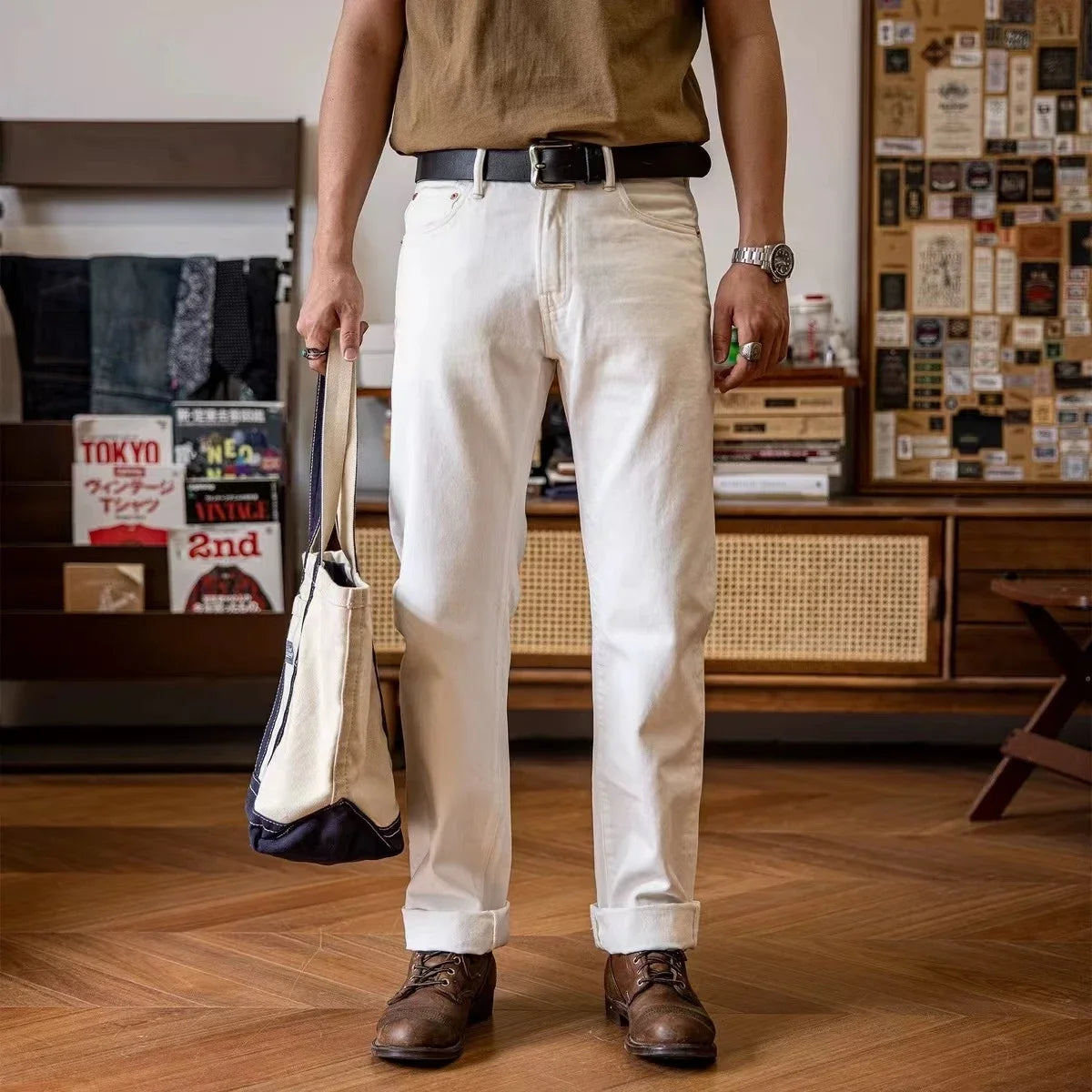 White Straight Selvedge Jeans