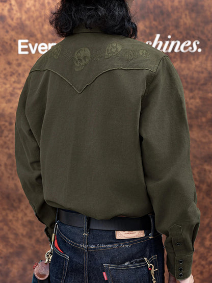Dark Green Skull Western Shirt