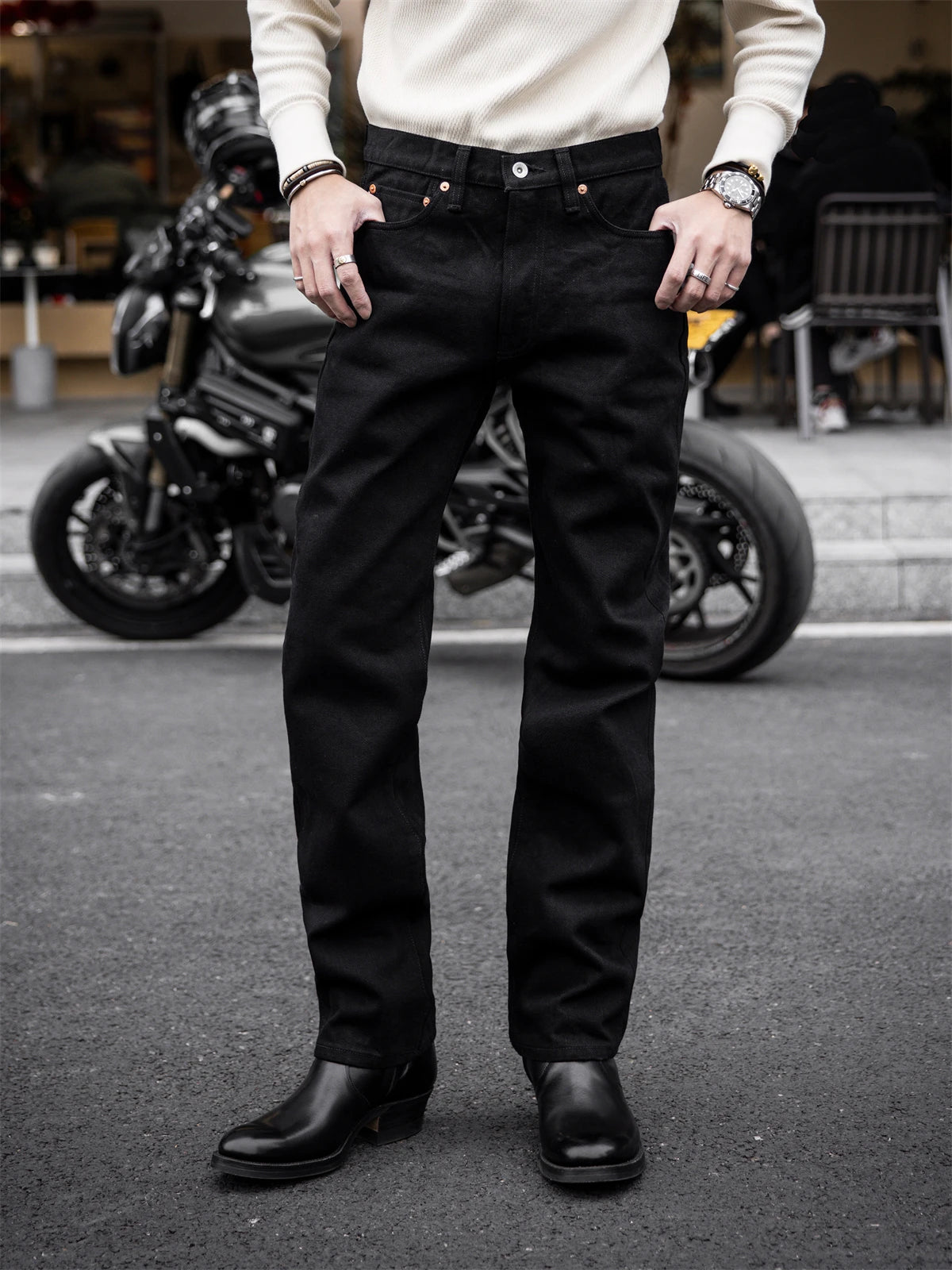 Black Slim Straight Selvedge Jeans