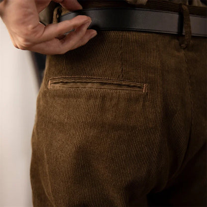 Brown Pleated Corduroy Pants