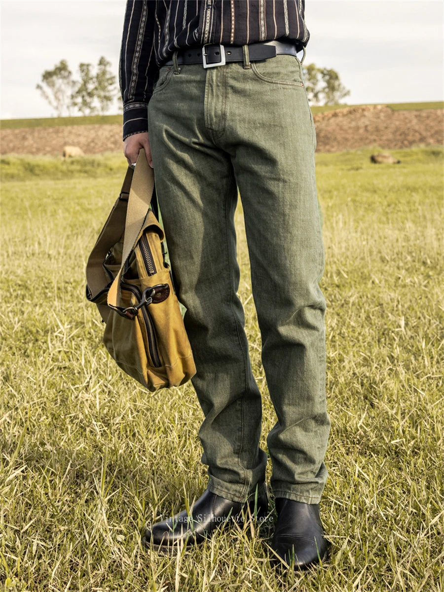 Green Straight Selvedge Jeans