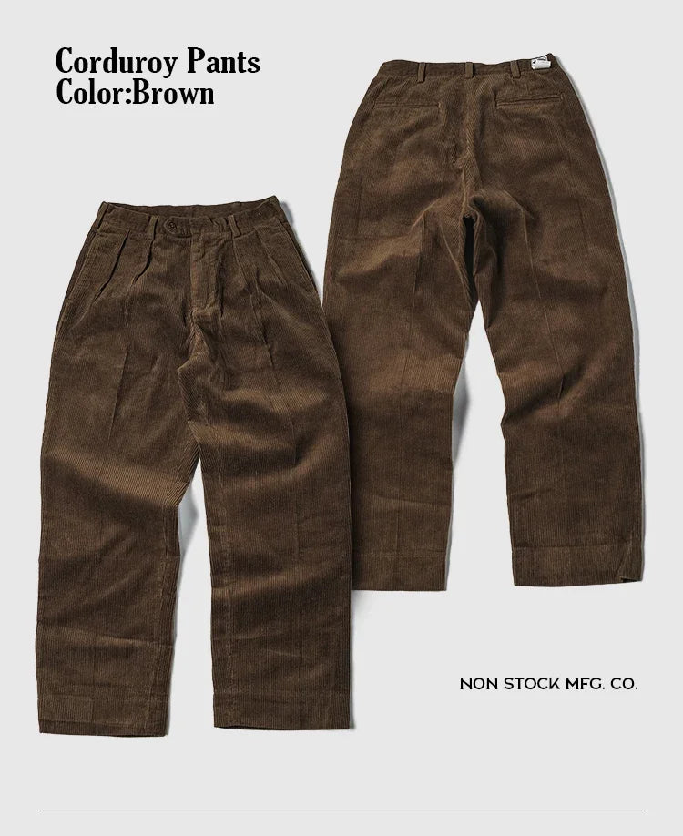 Pleated Corduroy High Rise Trousers