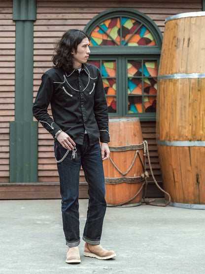 Black Embroidered Western Shirt