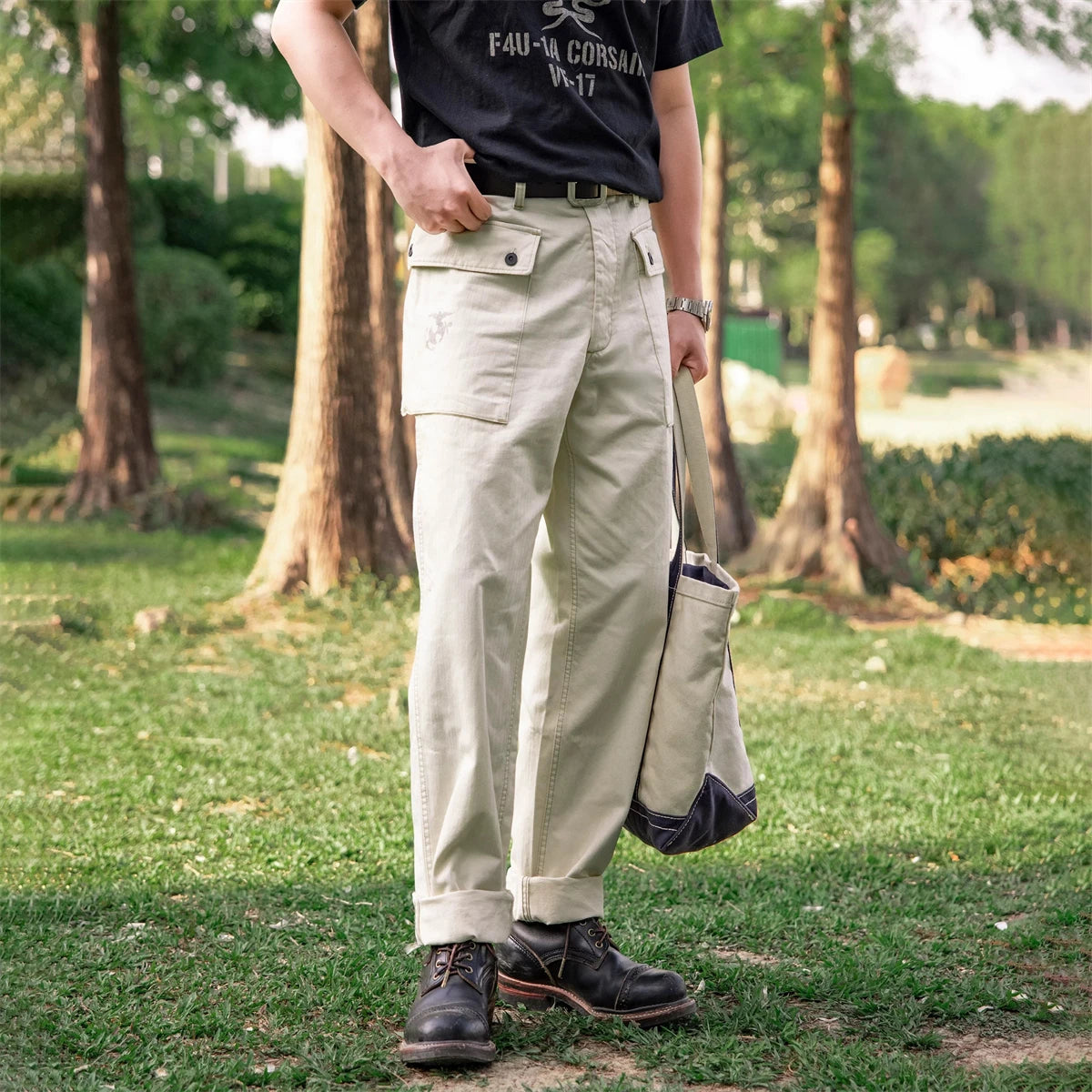 White HBT Paratrooper Pants