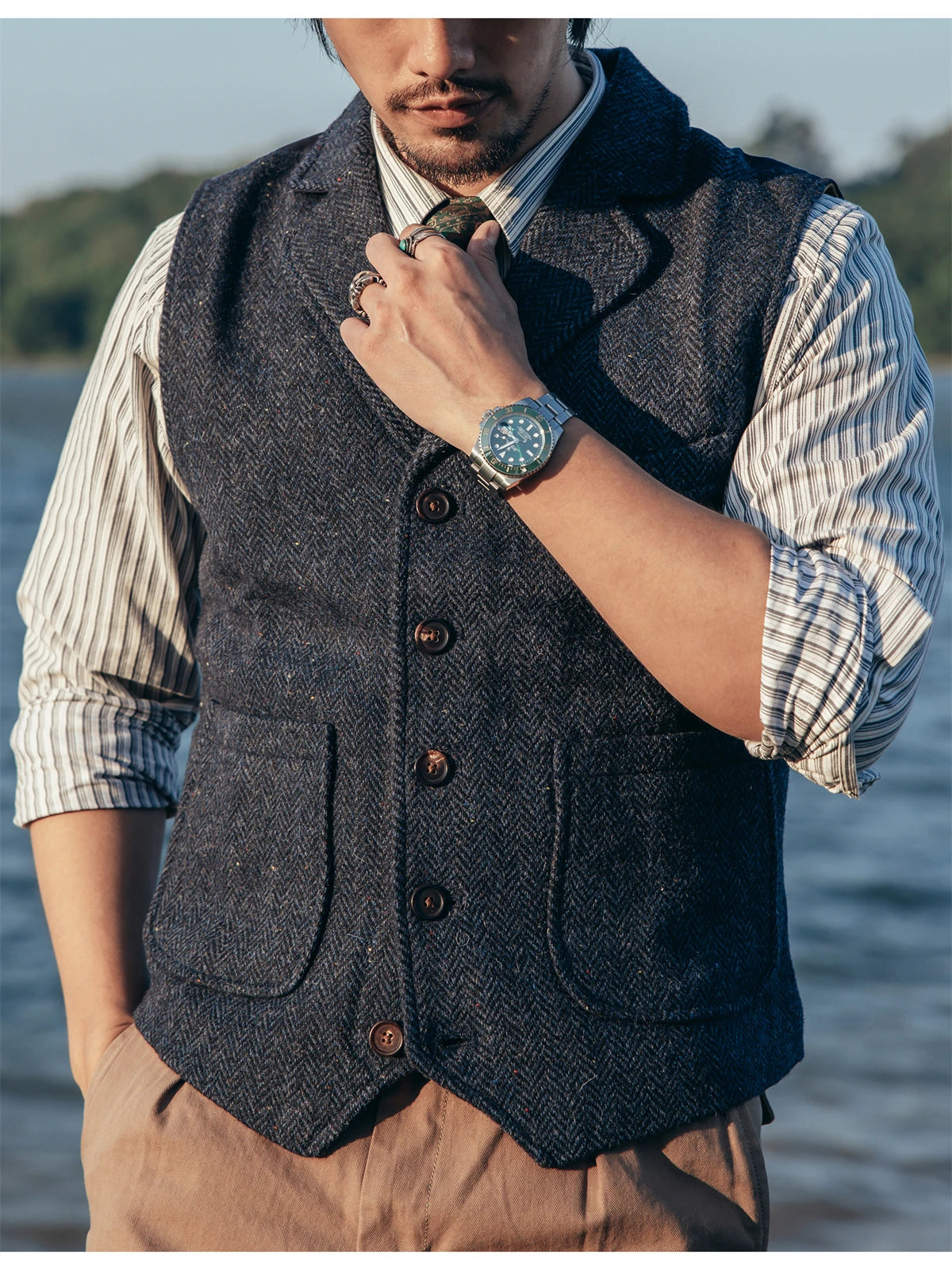 Herringbone Wool Tweed Vest