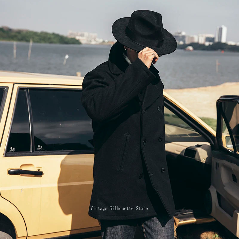 Black Double Breasted Peacoat