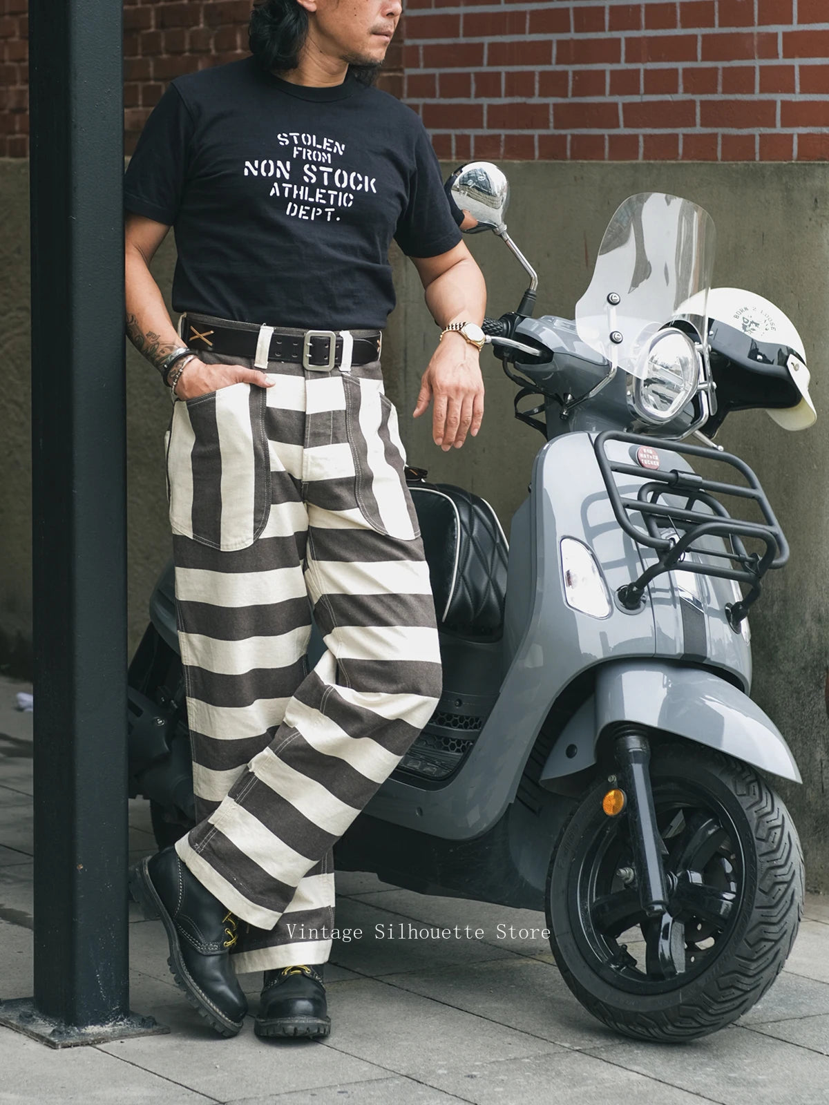 Striped Prisoner Biker Pants