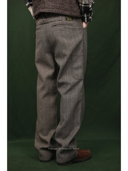 Herringbone Wool Blend Trousers
