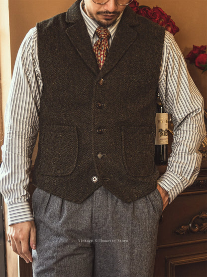 Herringbone Tweed Lapel Vest