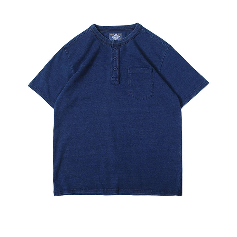 Indigo Dyed Henley Tee