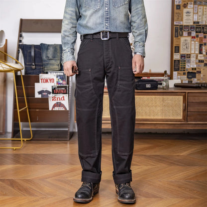 Black Herringbone Work Overalls