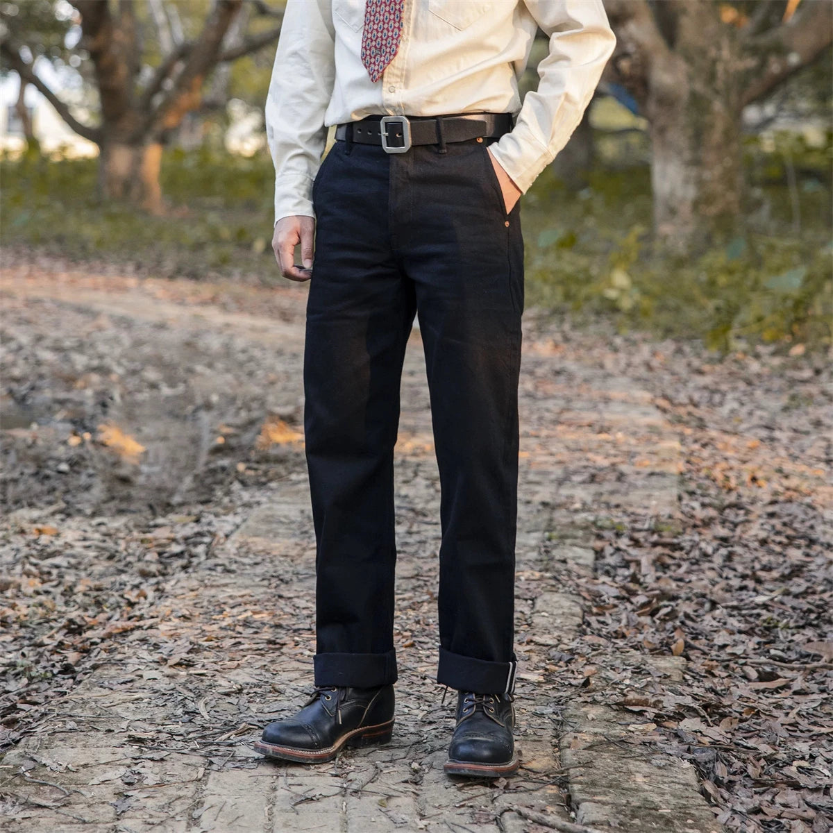 Black Relaxed Selvedge Officer Trousers