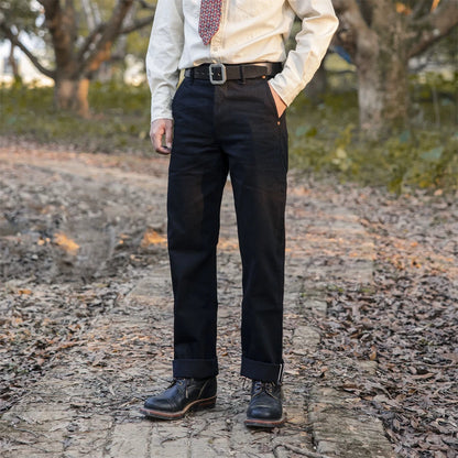 Black Relaxed Selvedge Officer Trousers