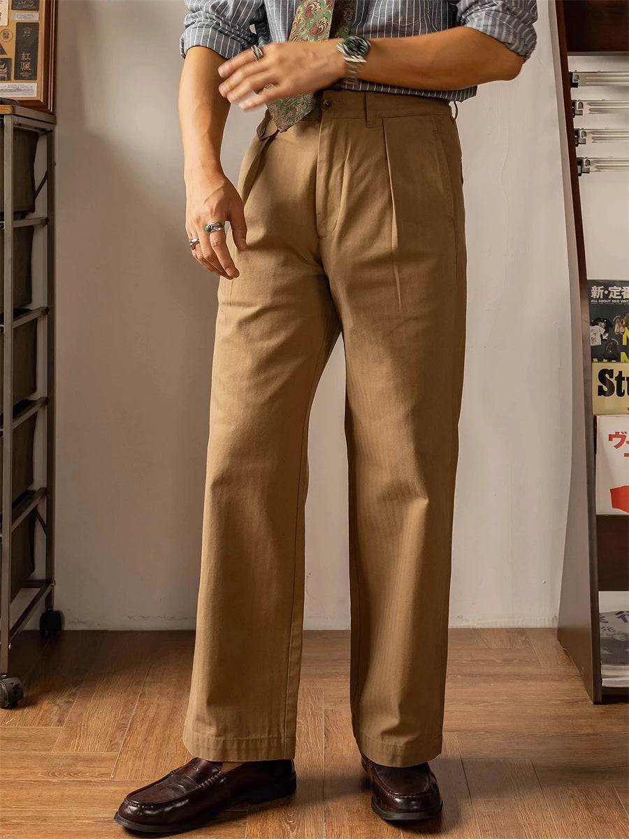 High Rise Pleated Officer Trousers