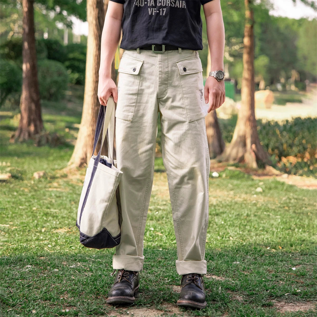 White HBT Paratrooper Pants