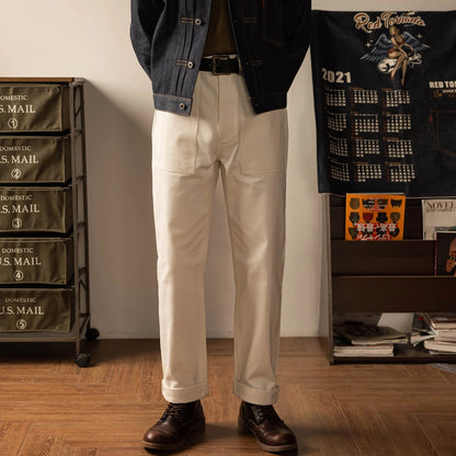 White Herringbone Deck Trousers