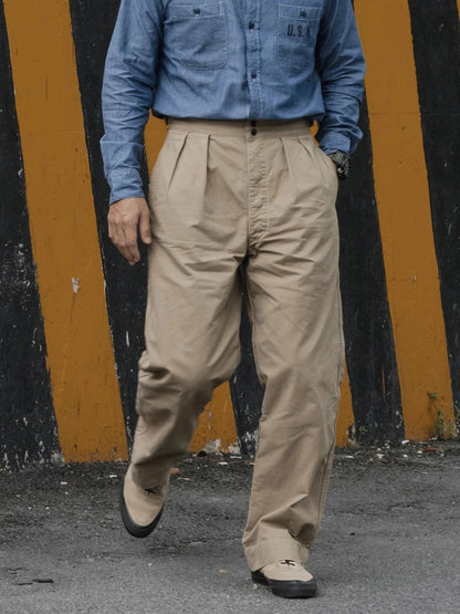 Cotton Twill Pleated Chinos
