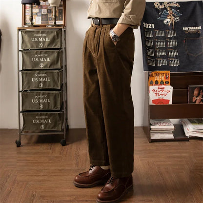 Brown Pleated Corduroy Pants