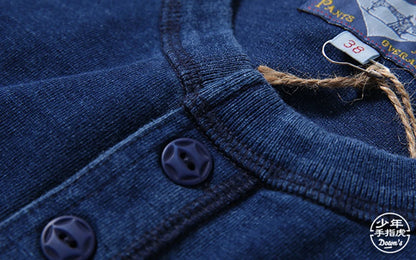 Indigo Dyed Henley Tee