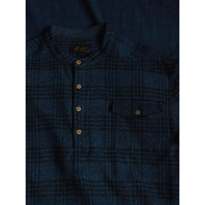 Band Collar Plaid Flannel Shirt