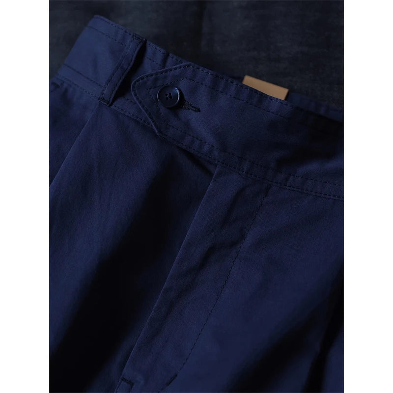 Navy Pleated Chino Shorts
