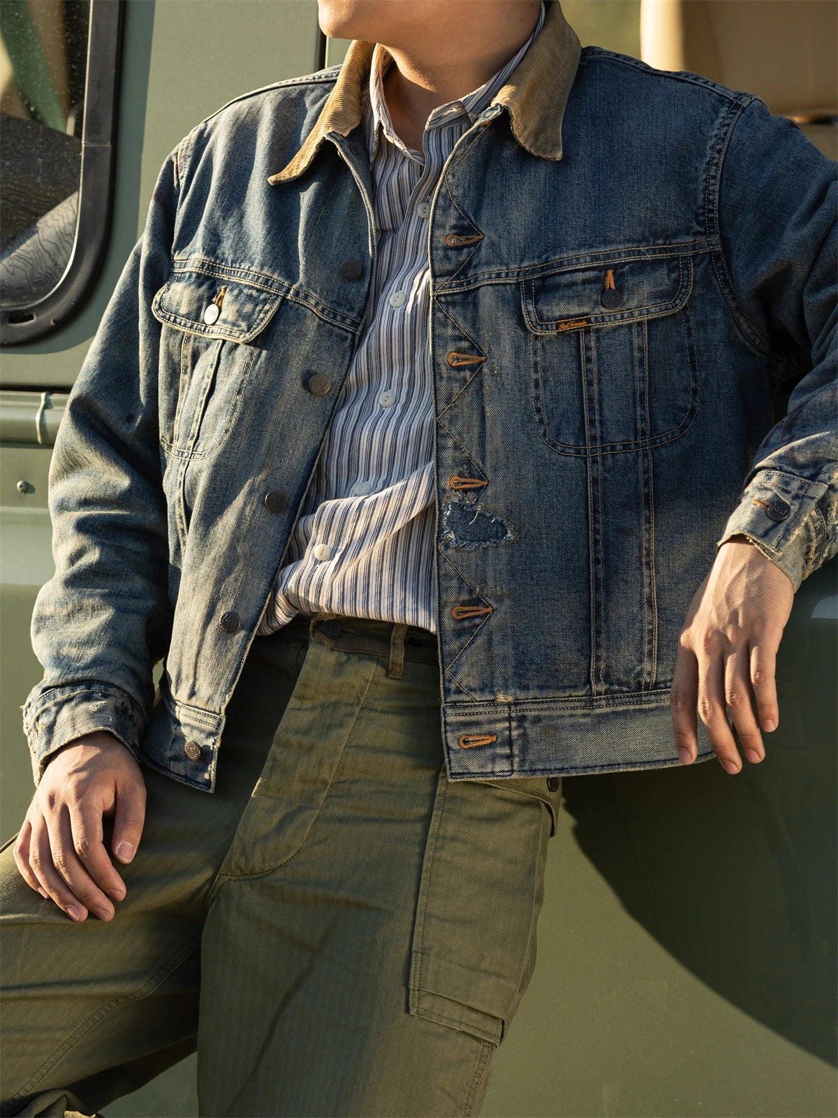 Blanket Lined Distressed Denim Jacket