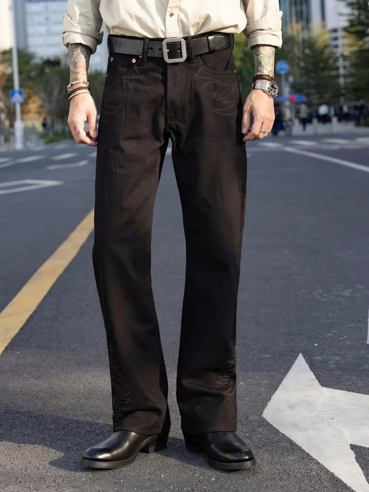 Black Embroidered Bootcut Jeans
