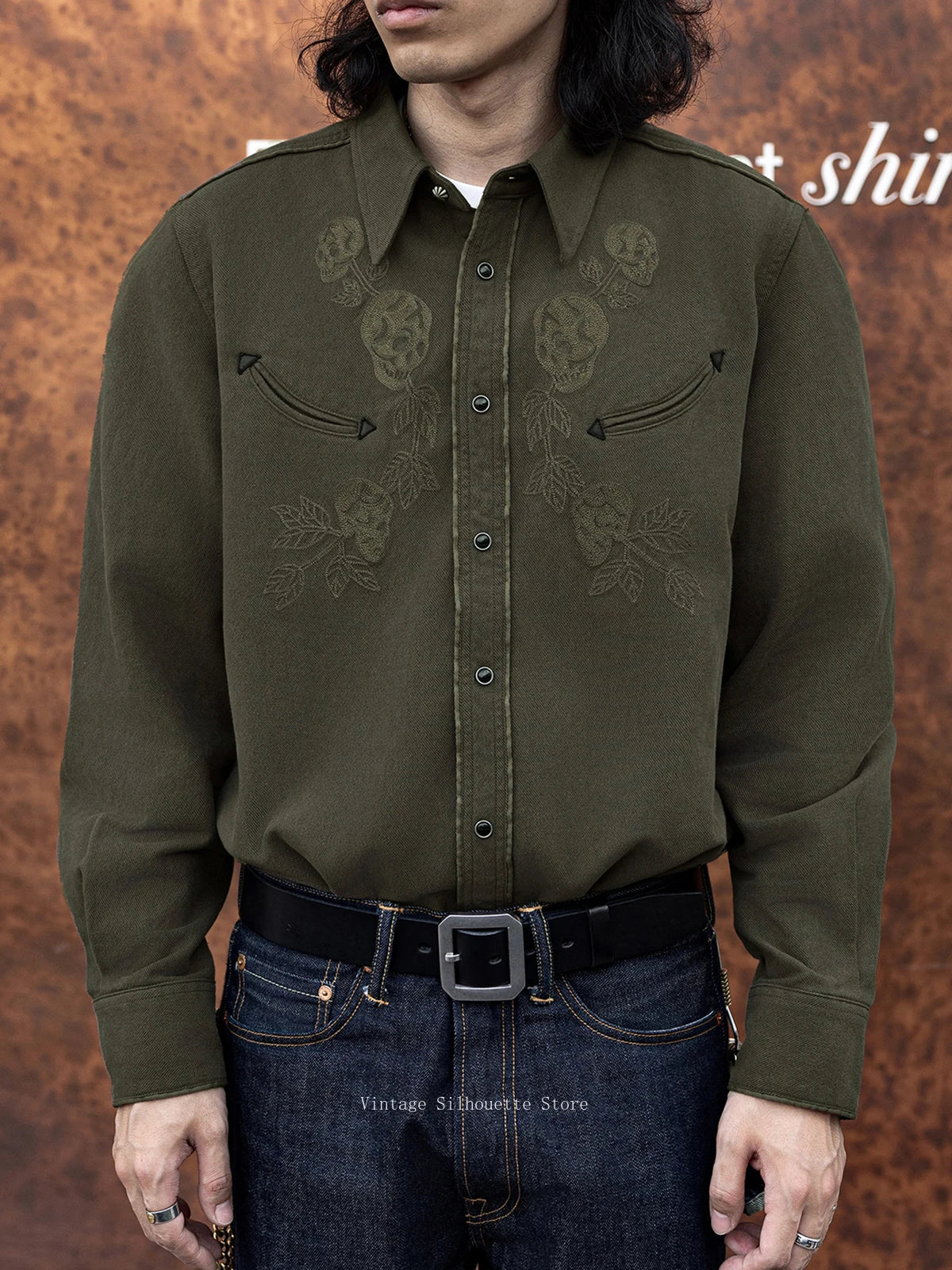 Dark Green Skull Western Shirt