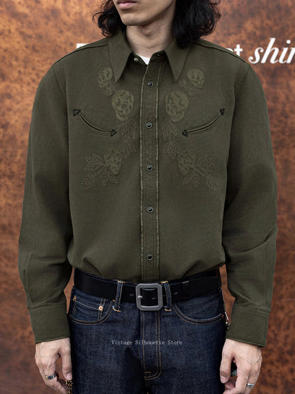 Dark Green Skull Western Shirt