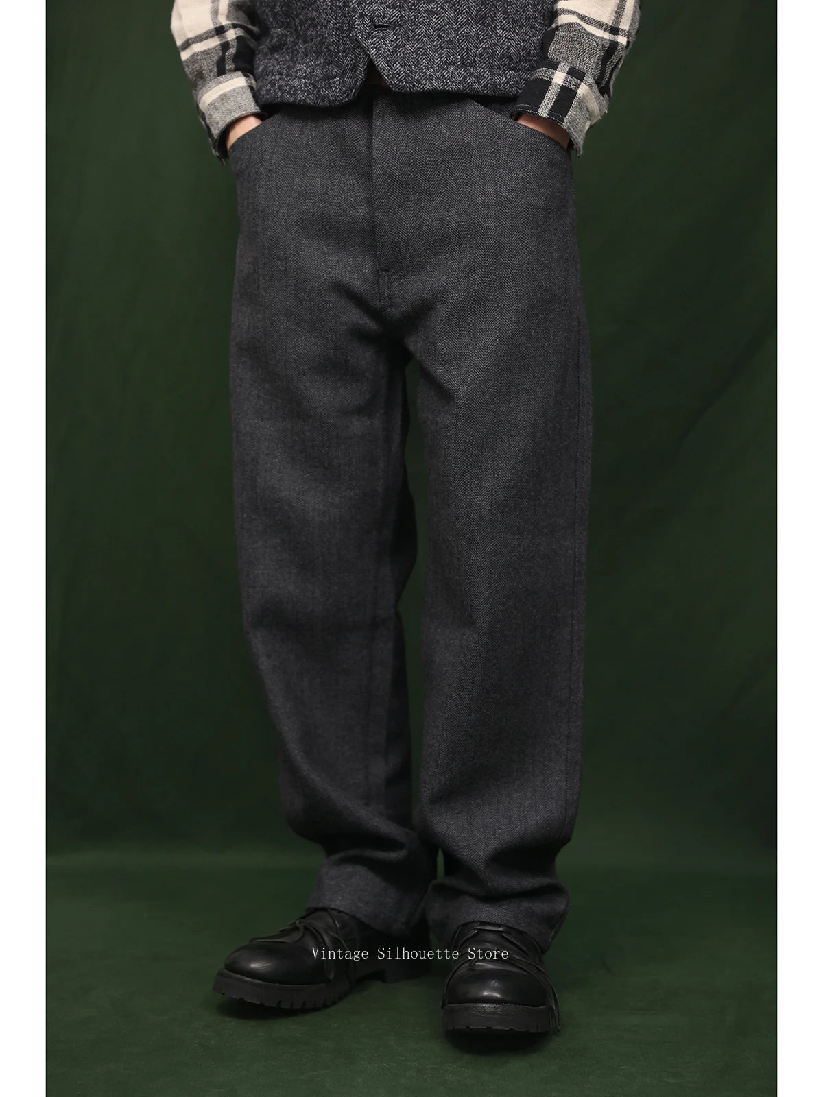 Herringbone Wool Blend Trousers