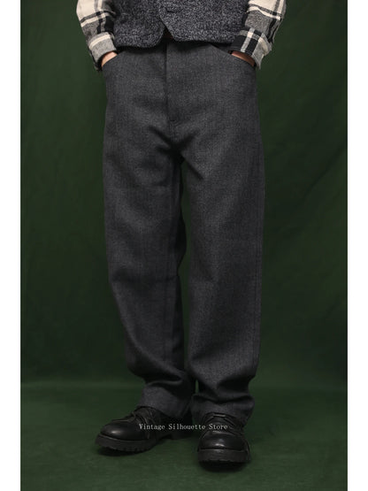 Herringbone Wool Blend Trousers