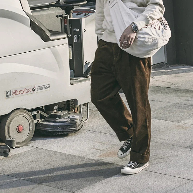 Pleated Corduroy High Rise Trousers